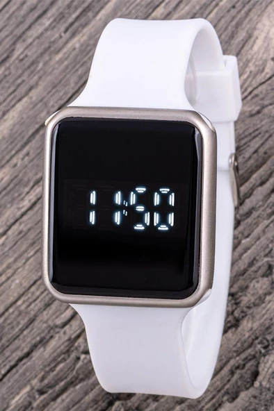 Kadın Gümüş Renk Kasa Beyaz Silikon Kordon Dokunmatik Dijital Led Genç Kız Kol Saati ST-304373 - 5