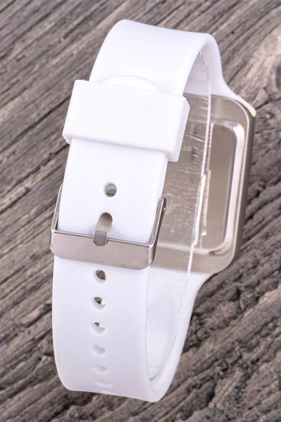 Kadın Gümüş Renk Kasa Beyaz Silikon Kordon Dokunmatik Dijital Led Genç Kız Kol Saati ST-304373 - 3