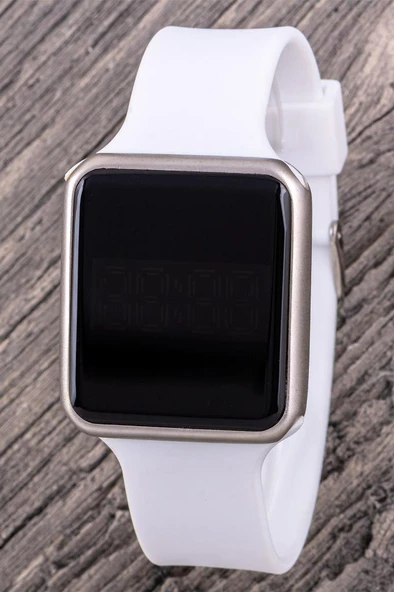 Kadın Gümüş Renk Kasa Beyaz Silikon Kordon Dokunmatik Dijital Led Genç Kız Kol Saati ST-304373 - 4