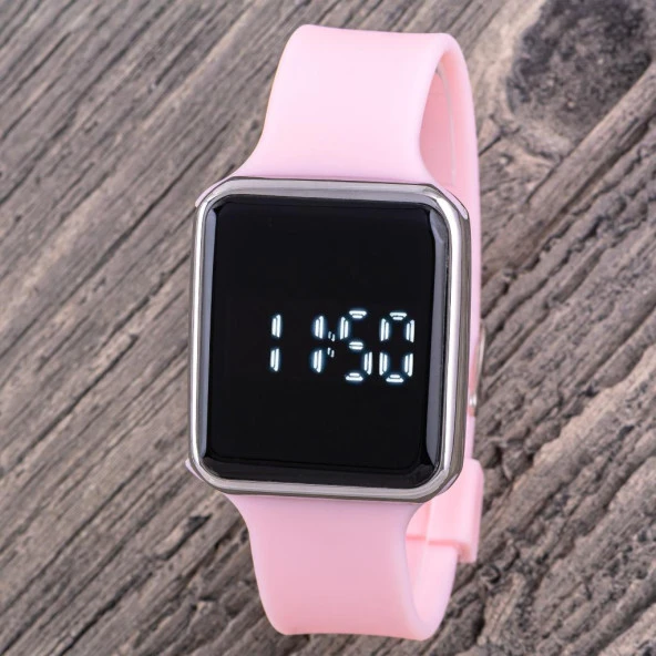 Kadın Saati Pembe Renk Silikon Kordon Dokunmatik Dijital Ekran Genç Kız Kol Saati (Akıllı Saat Değildir!)