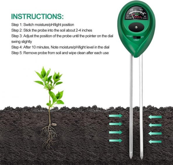 WellHise 7811 Toprak Nem Ph Ve Işık Ölçer 3ü Bir Arada - 4