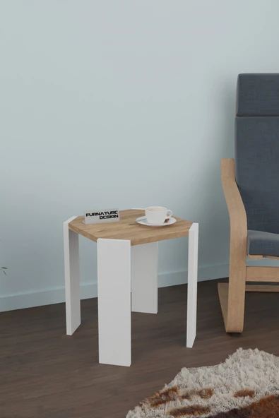 Sekizgen Üçlü Zigon Sehpa Seti Sunta Yan Sehpa Atlantik Çam - Beyaz - 2