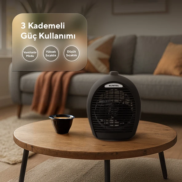KUMTEL Fanlı Isıtıcı 2000 W LX-6331 Füme - 4