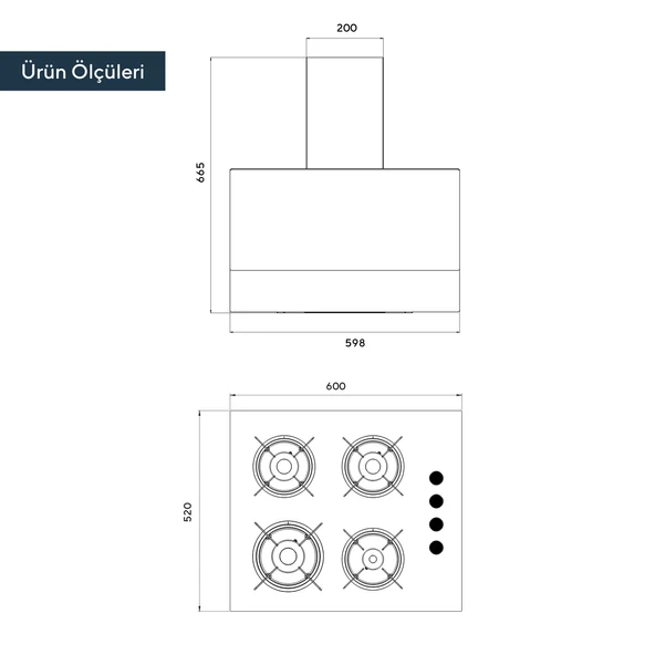 KUMTEL Siyah 2 li Set (Ocak-Dokunmatik Davlumbaz) - 4