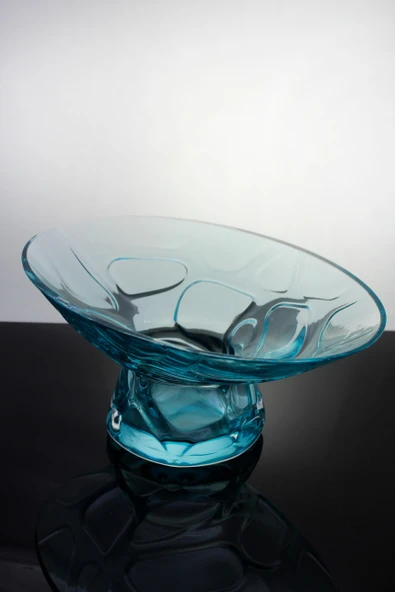 Paşabahçe Denizlicam El İmalatı Kristal Turkuaz Oval Desenli Kase 1027819 23563 - Resim 2