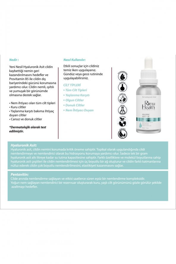 Rimu Health Tüm Cilt Tipleri Için Parfümsüz Yoğun Nemlendirici Serum (hyaluronic Acid 2 B5 ) Rm000106 - 4
