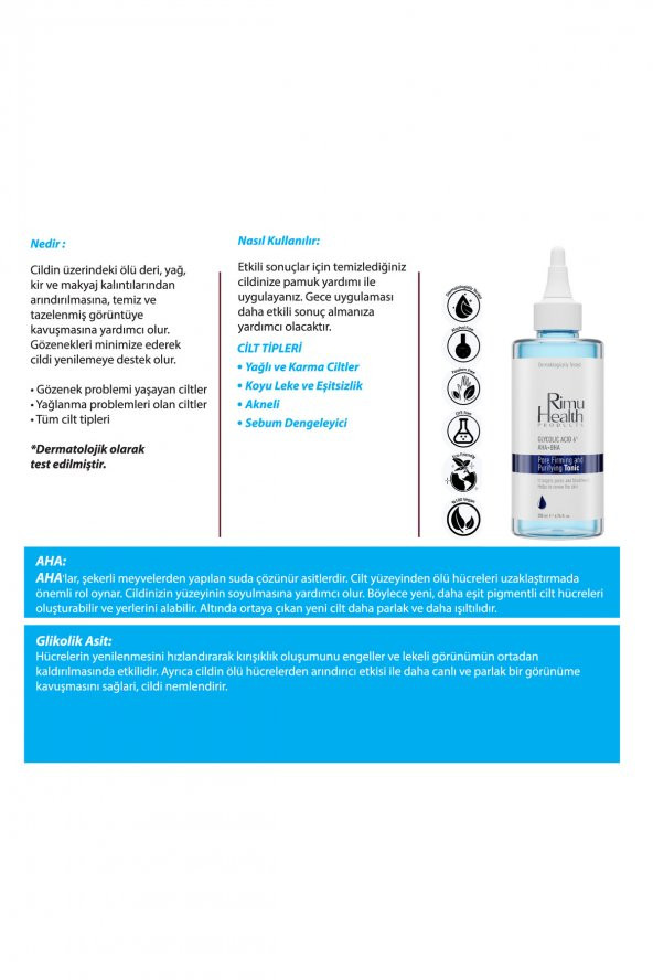 Rimu Health Gözenek Sıkılaştırıcı, Arındırıcı Ve Canlandırıcı Yüz Bakım Toniği (GLYCOLİC ACİD - AHA) - 4