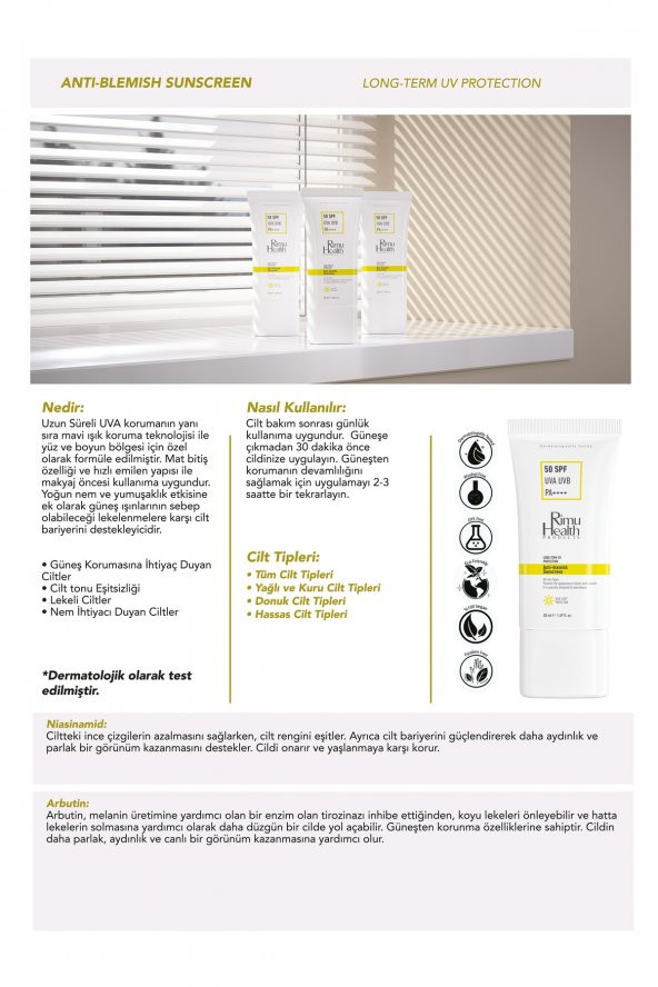 Rimu Health Lekeli Ciltler Için Cilt Tonu Eşitleyici 50 Spf Güneş Kremi - 4