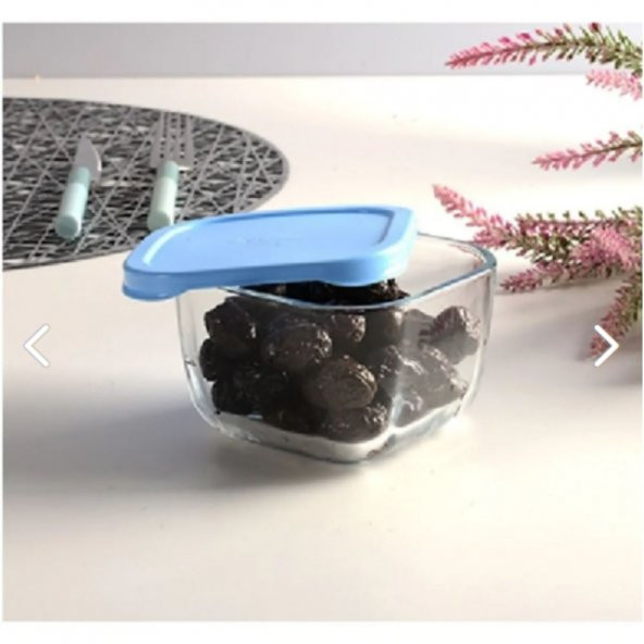 Paşabahçe 53223 Küçük Boy Kare Saklama Kabı Mavi Kapaklı 8 Adet