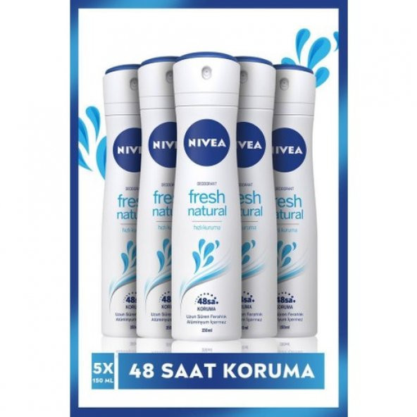 NIVEA Kadın Sprey Deodorant Fresh 150 ml x5 Adet, 48 Saat Koruma,