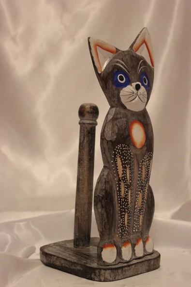 Peçetelik Kağıt Havluluk Kedi Figürlü Açık Gri - Resim 3