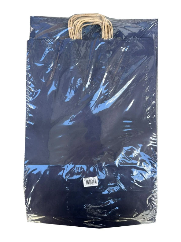 Büküm Saplı Kraft Kağıt Çanta Karton Hediyelik Poşet Torba - Mavi - 18x24 Cm. - 25 Adetlik Paket
