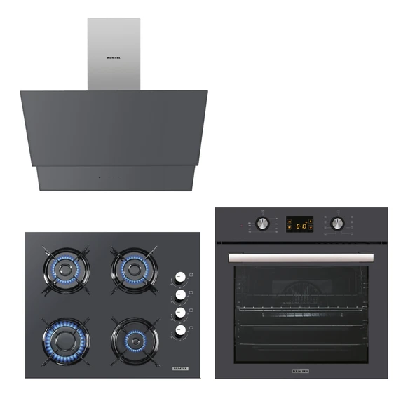 Kumtel Antrasit ( Gri ) Cam Digital  Dokunmatik Ankastre Set - 8 Prog