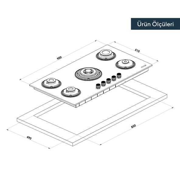 KUMTEL Digital Siyah Ankastre Set  5 Gözlü - 6