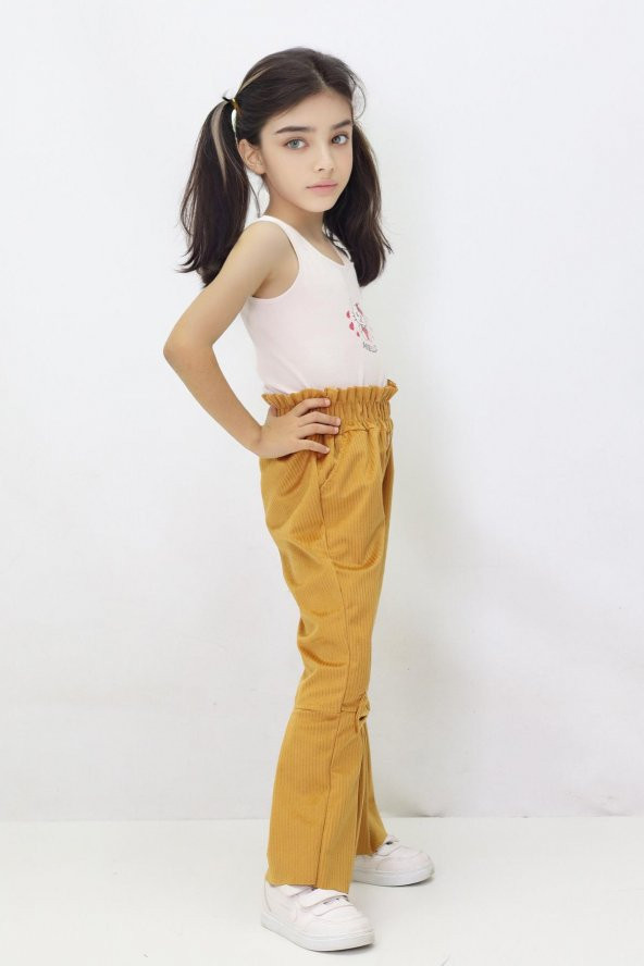 Kız Çocuk İspanyol Paça Fiyonklu Kadife Pantalon - 3