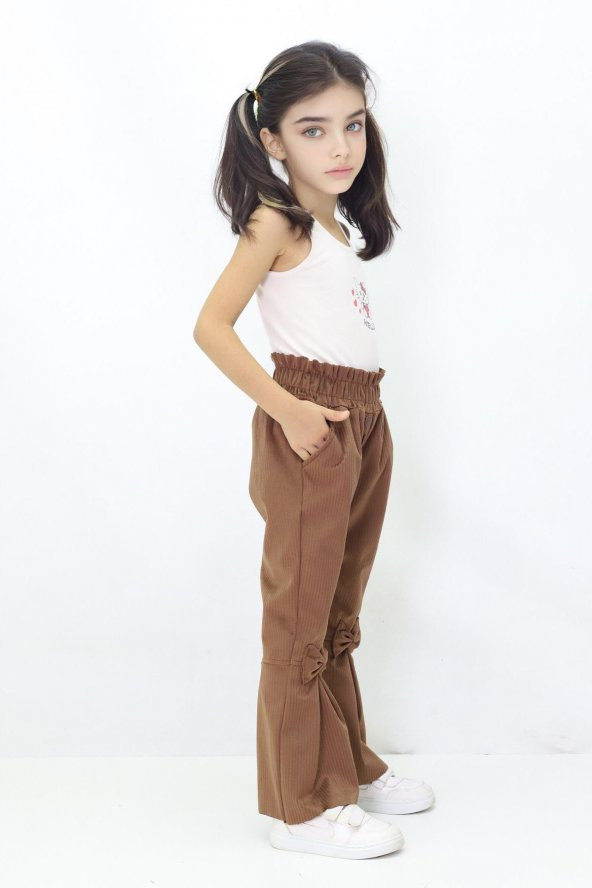 Kız Çocuk İspanyol Paça Fiyonklu Kadife Pantalon - 6