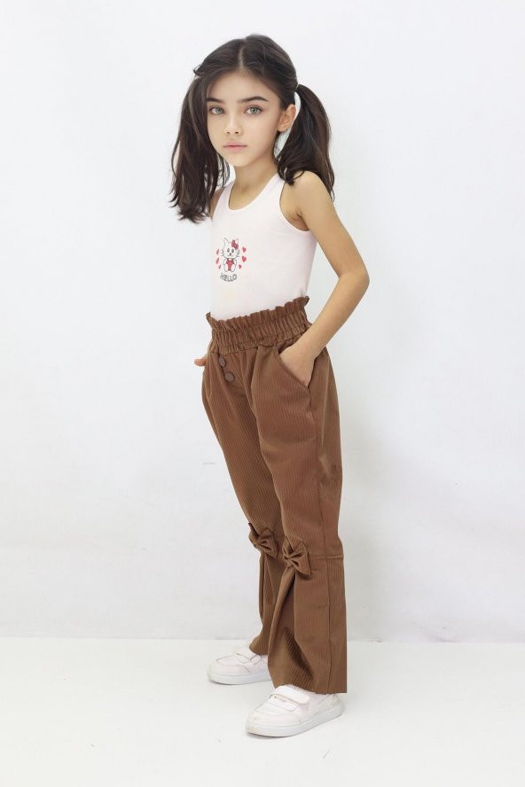 Kız Çocuk İspanyol Paça Fiyonklu Kadife Pantalon - 7