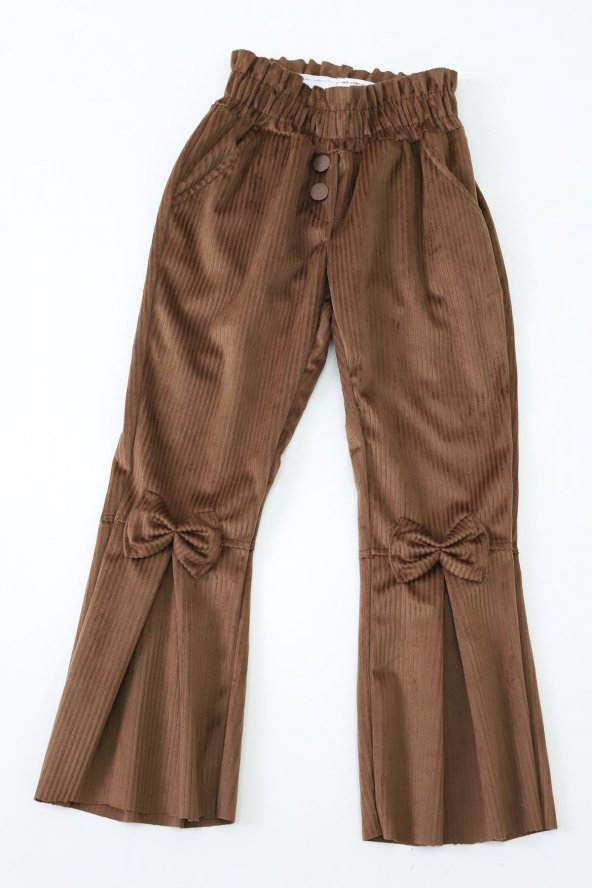 Kız Çocuk İspanyol Paça Fiyonklu Kadife Pantalon - 8
