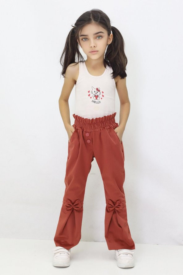 Kız Çocuk İspanyol Paça Fiyonklu Kadife Pantalon - 9