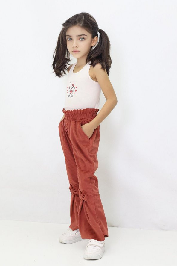 Kız Çocuk İspanyol Paça Fiyonklu Kadife Pantalon - 10