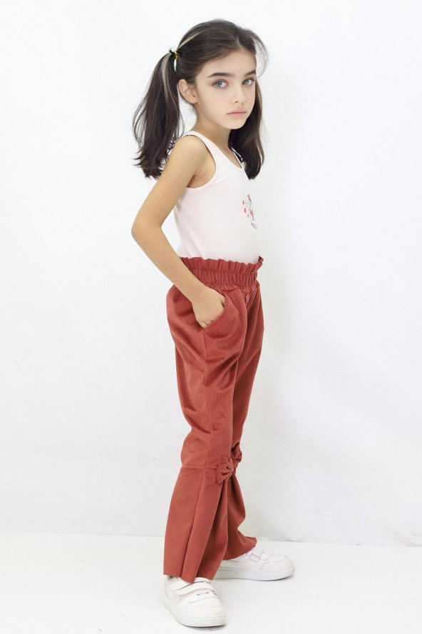 Kız Çocuk İspanyol Paça Fiyonklu Kadife Pantalon - 11