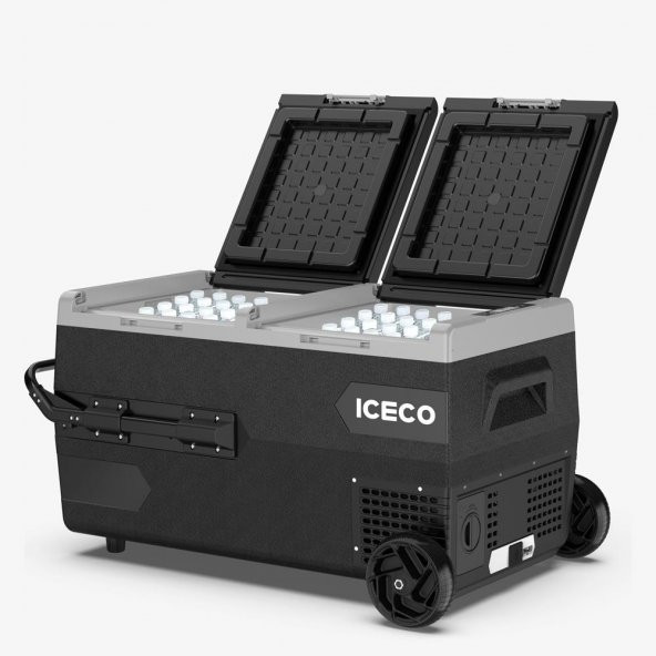 ICECO K95D 1224Volt 95 Litre AkülüKablolu Çift Bölmeli Kompresörlü Tekerlekli Outdoor Oto BuzdolabıDondurucu (Akü Dahil Değildir)