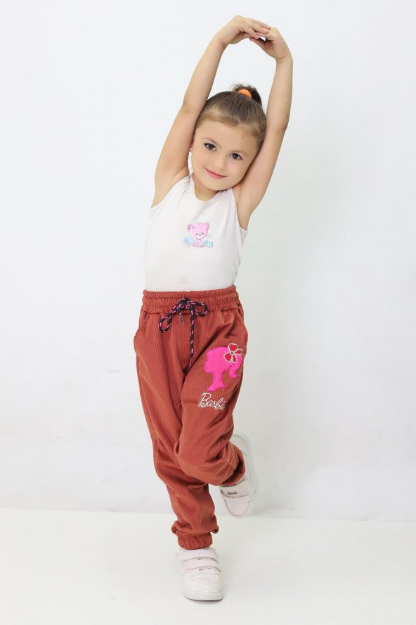 Kız Çocuk Barbie Nakışlı Kadife Pantolon - 2