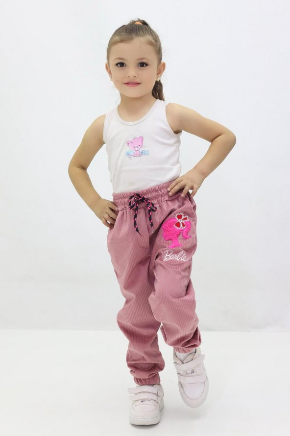 Kız Çocuk Barbie Nakışlı Kadife Pantolon - 6