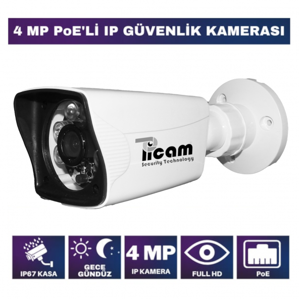 Picam 4 MP IP Bullet Kamera Ip Kamera 3.6mm 5MP Sony Lens POELİ