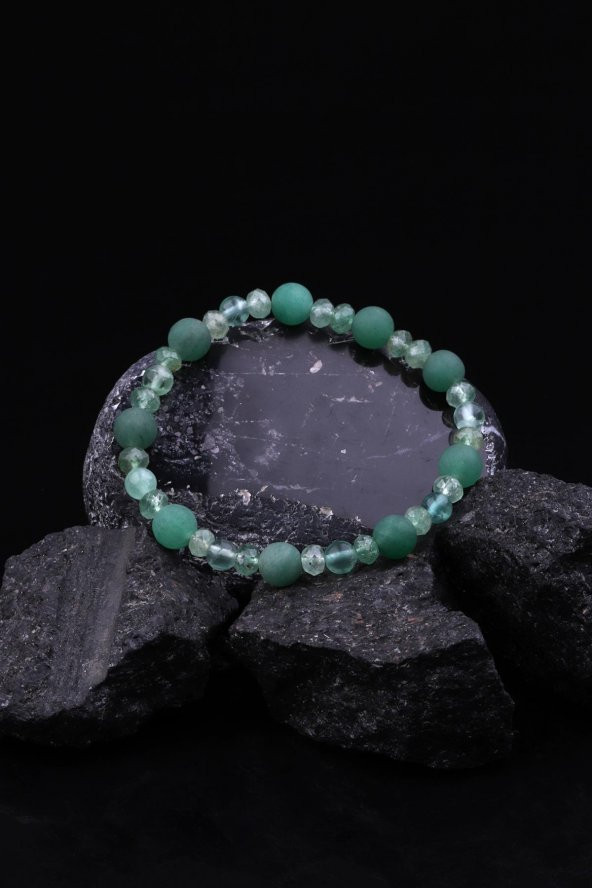 Aventurin - Green Kuvars - Florit Doğal Taş Tasarım Bileklik - Resim 2