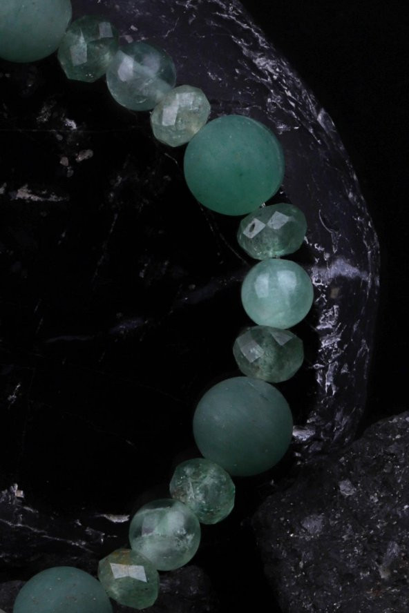 Aventurin - Green Kuvars - Florit Doğal Taş Tasarım Bileklik - Resim 3
