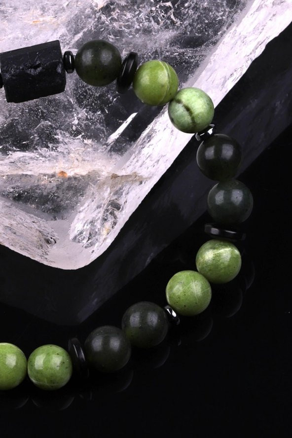 Yeşim - Turmalin - Hematit - Kokonat Doğal Taş Tasarım Bileklik - Resim 3