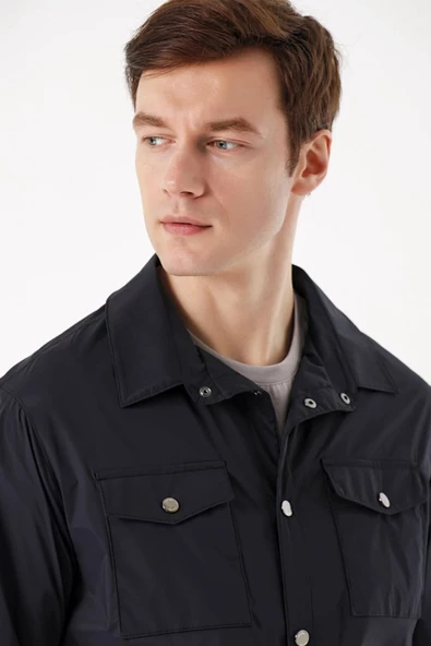 Slim Fit Çıt Çıt Kapamalı Yan Ve Üstten Kapak Cepli Astarlı İnce Baharlık Mont - 6