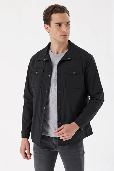 Slim Fit Çıt Çıt Kapamalı Yan Ve Üstten Kapak Cepli Astarlı İnce Baharlık Mont - 9