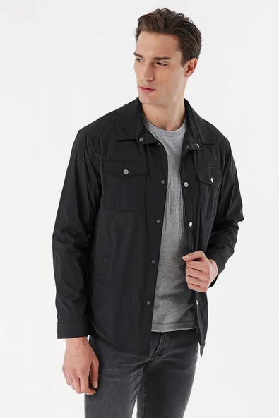 Slim Fit Çıt Çıt Kapamalı Yan Ve Üstten Kapak Cepli Astarlı İnce Baharlık Mont - 7