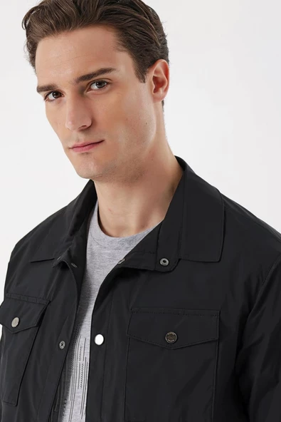 Slim Fit Çıt Çıt Kapamalı Yan Ve Üstten Kapak Cepli Astarlı İnce Baharlık Mont - 11