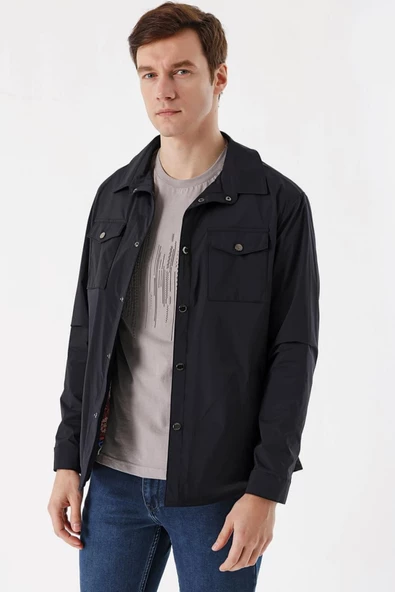 Slim Fit Çıt Çıt Kapamalı Yan Ve Üstten Kapak Cepli Astarlı İnce Baharlık Mont - 3