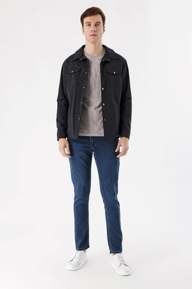 Slim Fit Çıt Çıt Kapamalı Yan Ve Üstten Kapak Cepli Astarlı İnce Baharlık Mont - 2