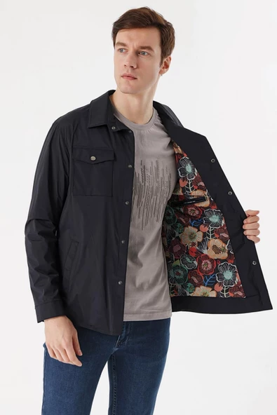 Slim Fit Çıt Çıt Kapamalı Yan Ve Üstten Kapak Cepli Astarlı İnce Baharlık Mont - 4