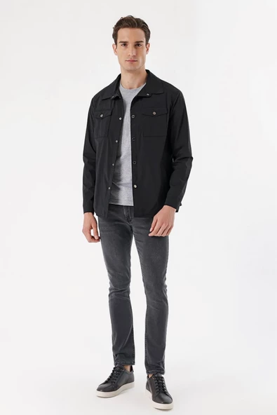 Slim Fit Çıt Çıt Kapamalı Yan Ve Üstten Kapak Cepli Astarlı İnce Baharlık Mont - 8