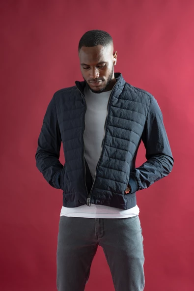 Slim Fit Dik Yaka Fermuar Kapamalı Yandan Cepli Astarlı Baharlık Mont - 2