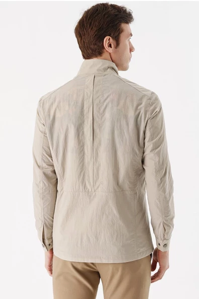 Slimfit Çıt Çıt Ve Fermuar Kapamalı Dik YakaYan Ve Üstten Kapak Cepli Astarlı İnce Baharlık Mont - 5