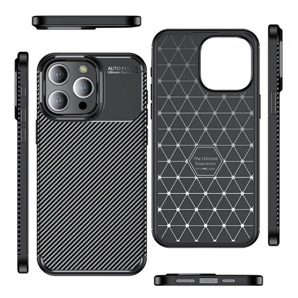 Apple iPhone 15 Pro Kılıf Sert Korumalı Zırh Karbon Fiber Kapak - 5