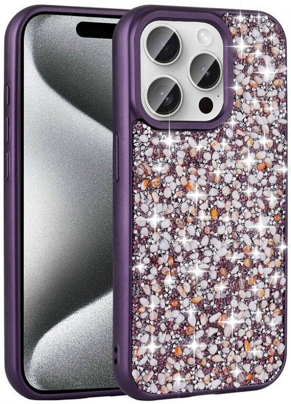 Apple iPhone 15 Pro Kılıf Parlak Taşlı Tasarım Linea Kapak - 2