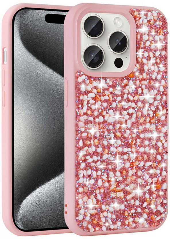 Apple iPhone 15 Pro Kılıf Parlak Taşlı Tasarım Linea Kapak - 4