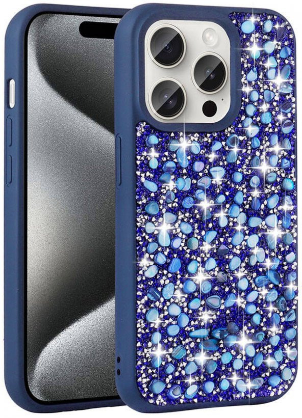Apple iPhone 15 Pro Kılıf Parlak Taşlı Tasarım Linea Kapak - 7