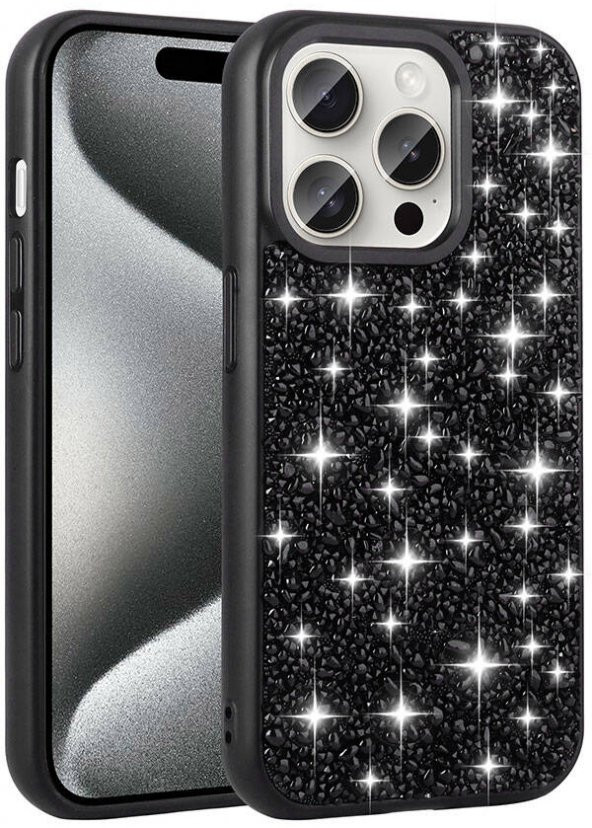 Apple iPhone 15 Pro Kılıf Parlak Taşlı Tasarım Linea Kapak - 5