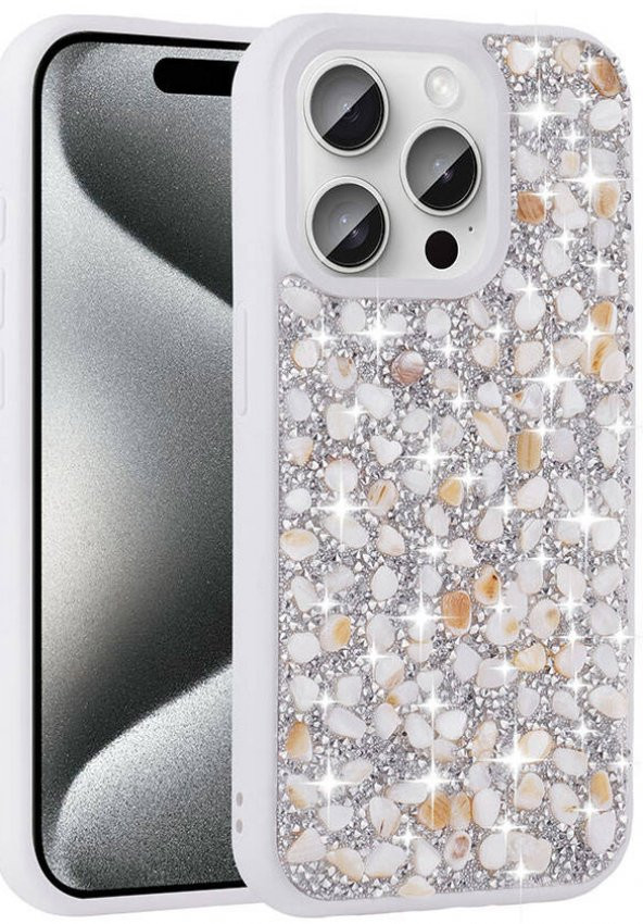 Apple iPhone 15 Pro Kılıf Parlak Taşlı Tasarım Linea Kapak - 8