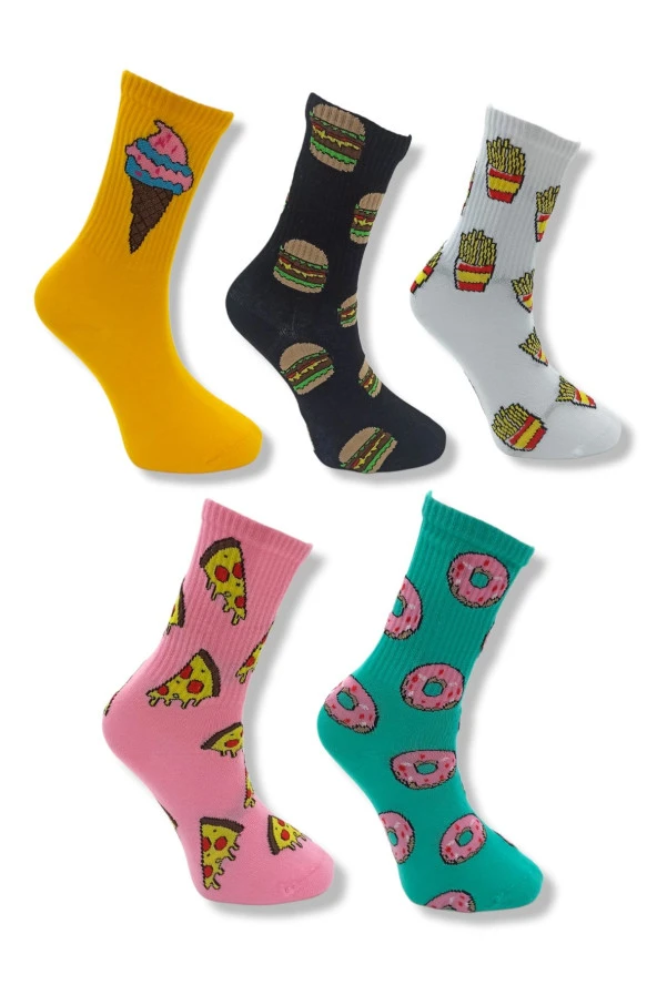 Yenilikçi Tasarım: 5'li Fast Food Temalı Çorap Seti İle Tarzınızı Tamamlayın - 3