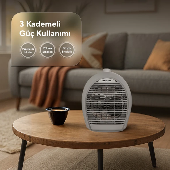 KUMTEL Fanlı Isıtıcı 2000 W LX-6331 Gri - 4